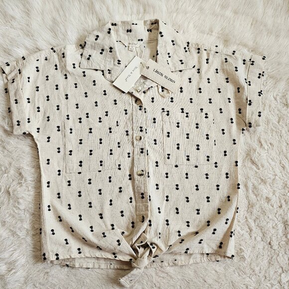 Sim & Sam Women's Cream Linen Blend Crop Top Size S - Picture 2 of 9